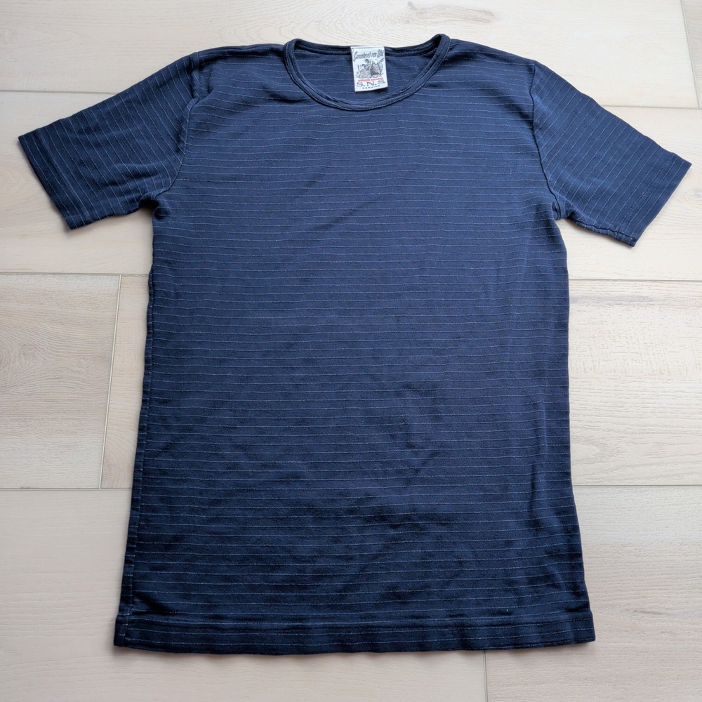 S.N.S. Herning Denmark T-Shirt Men M Blue Mercerized Cotton Striped Short Sleeve